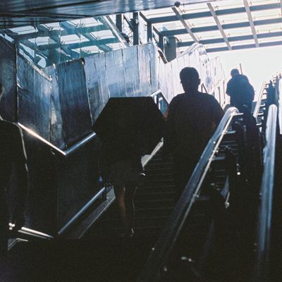 Abstract silhouettes of people moving in harmony